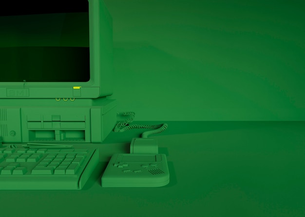 Retro computer on desk arrangement