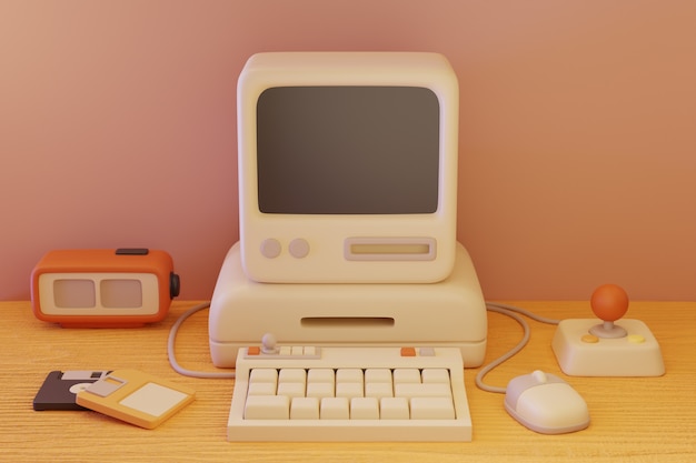 Retro computer on desk arrangement