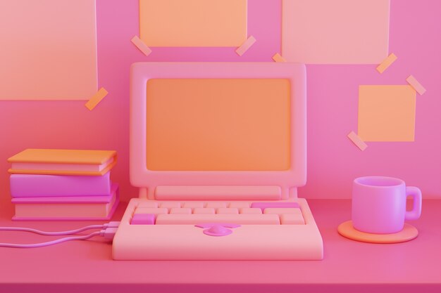 Retro computer on desk arrangement