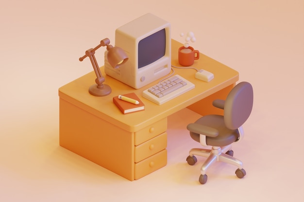 Free Photo retro computer on desk arrangement