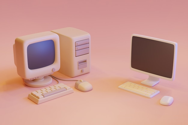 Retro computer on desk arrangement