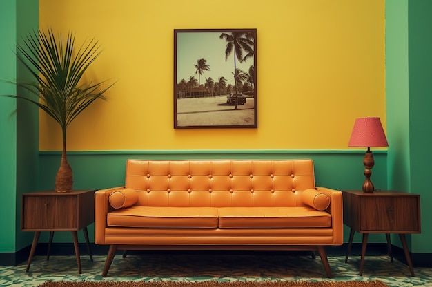 Free Photo retro couch in living room