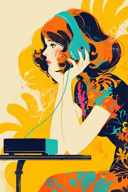 Retro digital art illustration of person using radio technology