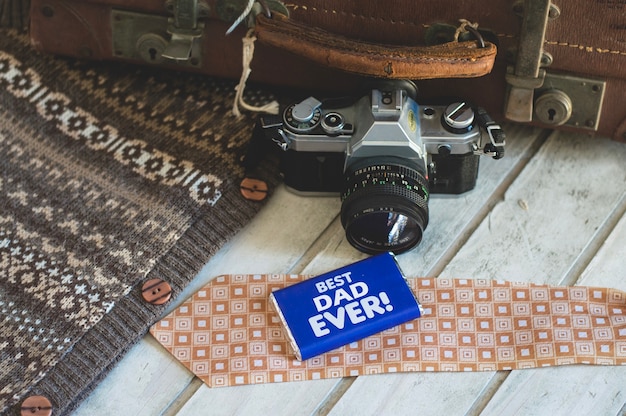 Retro father's day decoration with camera