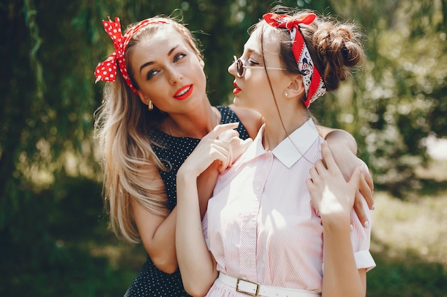 Retro girls in a park