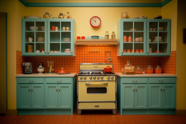 Free Photo retro kitchen interior design