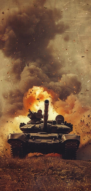 Free photo retro style view of combat tank vehicle during war time