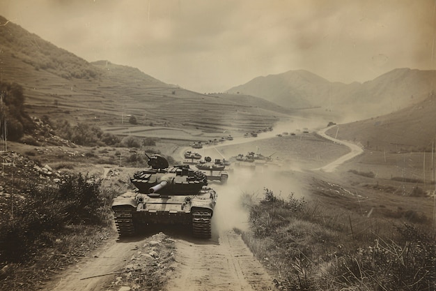 Free photo retro style view of combat tank vehicle during war time