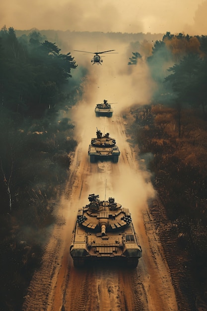 Free Photo retro style view of combat tank vehicle during war time