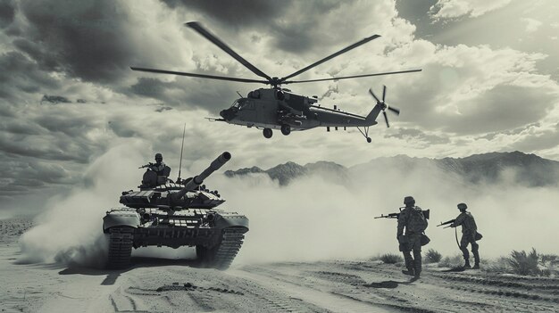 Retro style view of combat tank vehicle during war time