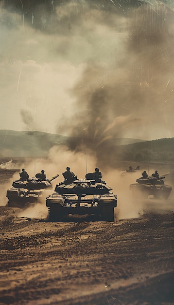 Free Photo retro style view of combat tank vehicle during war time