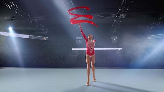 Free photo rhythmic gymnast in professional arena