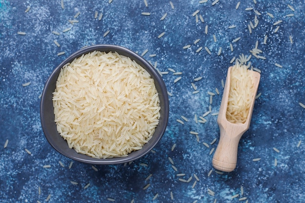 Free photo rice flakes, rice noodles, rice bread and rice, top view