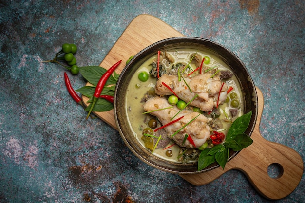 Rice Noodles, Chicken Green Curry, Coconut Milk Thai Food.