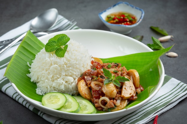 Rice with Basil and Minced Pork.