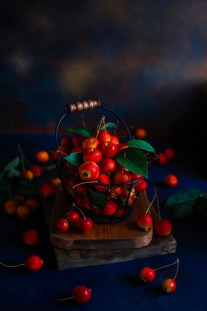 Ripe red apples in storage food basket