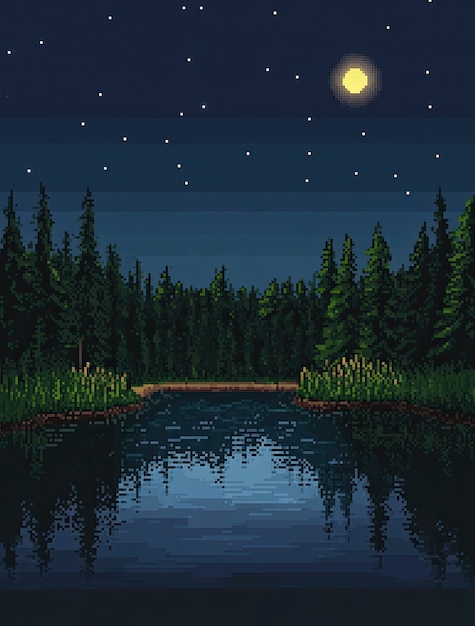 Free Photo river landscape illustration in pixel art style