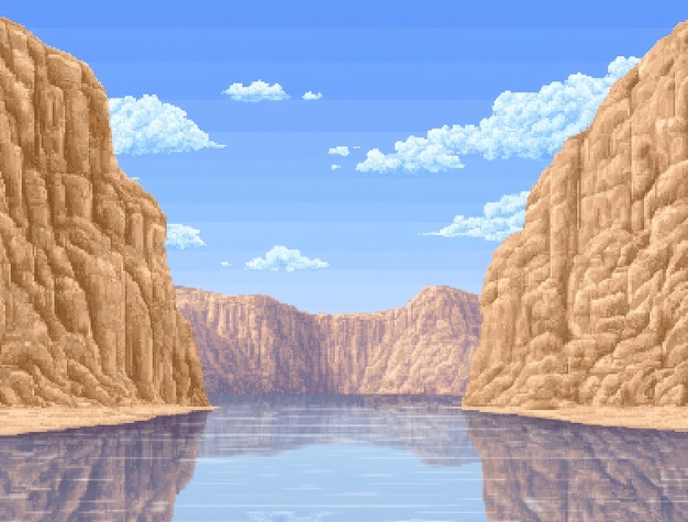 Free photo river landscape illustration in pixel art style