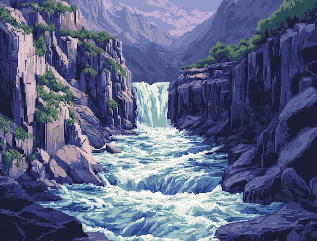 Free photo river landscape illustration in pixel art style