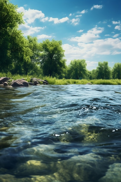 Free Photo river with nature landscape