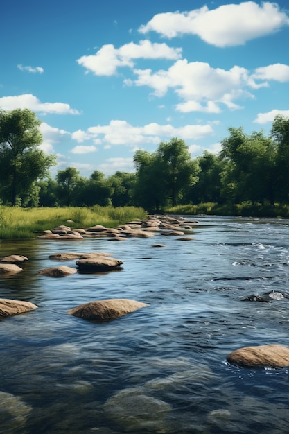 Free Photo river with nature landscape