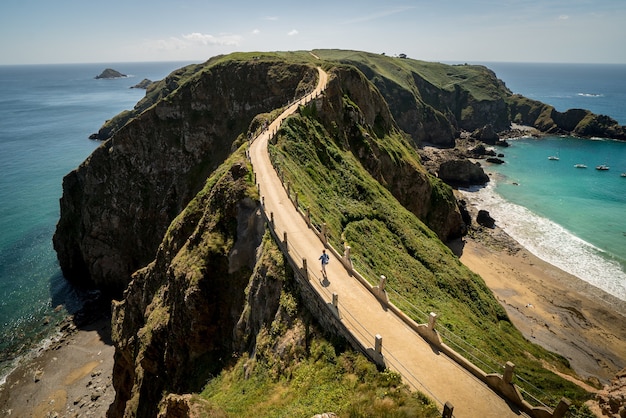 road on the cliffs over the ocean captured in Herm Island, Channel Islands