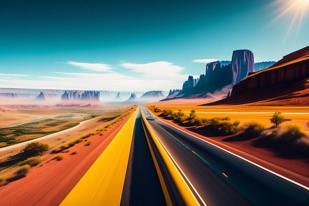 Free photo a road in the desert with a blue sky and the word road on it