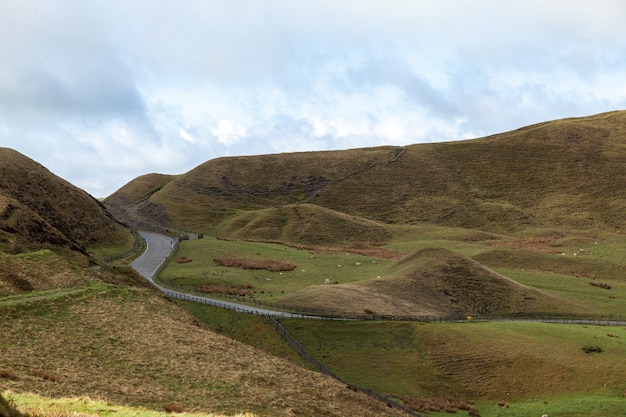 Free photo road on the hills covered in greenery under the sunlight in the uk