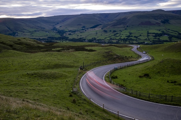 Free photo road out of edale at sunset