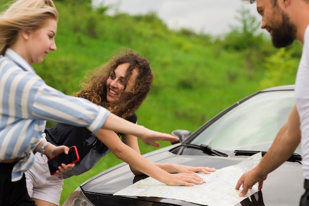 Road trip concept with group of friends