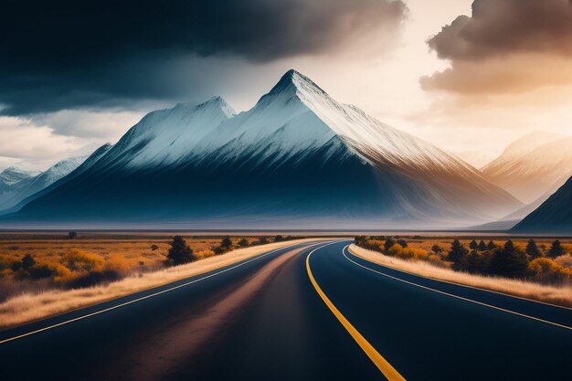 A road with a mountain in the background