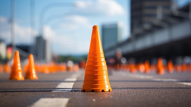 Free photo road with a traffic cone for safety