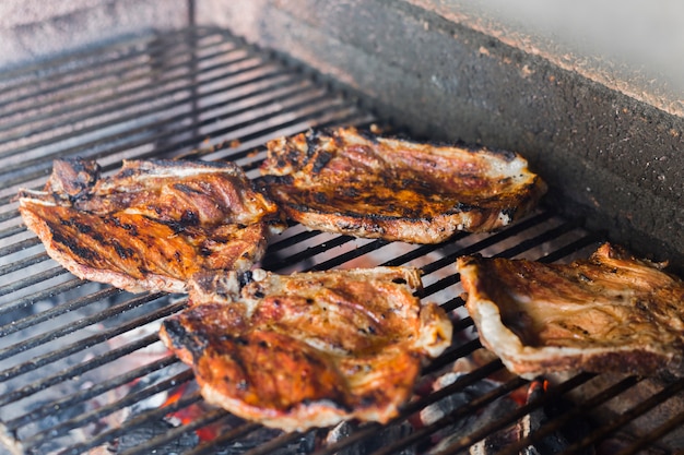 Roasted beef fillet on barbecue metal grill sheet