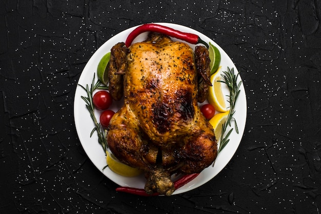 Free photo roasted chicken with spices on gray