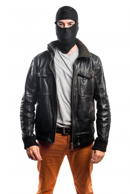 Robber wearing a leather jacket