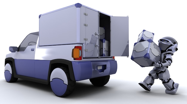 Robot carrying boxes in the back of a truck