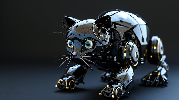 Free Photo a robot cat on a black background