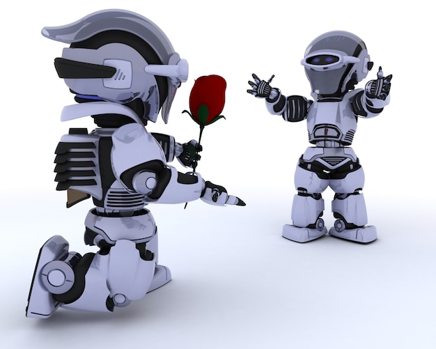 Free Photo robot giving a red rose to another robot