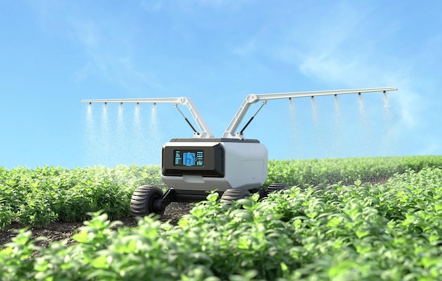 Free Photo robot spraying fertilizer in the vegetable garden