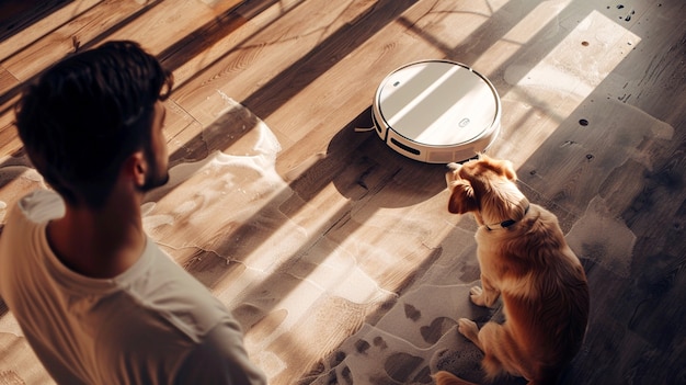 Robot vacuum cleaning floor