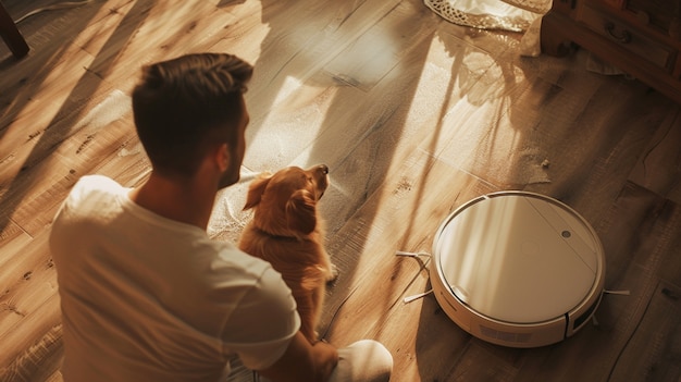 Robot vacuum cleaning floor