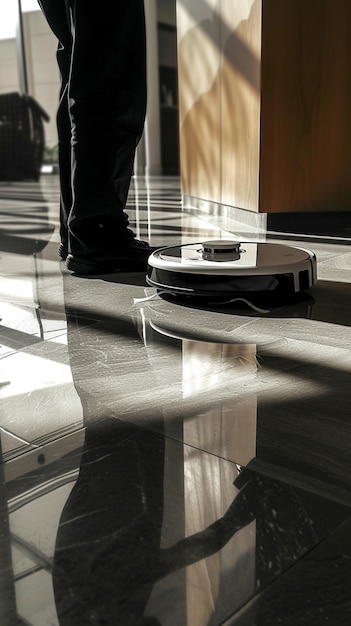 Free Photo robot vacuum cleaning floor