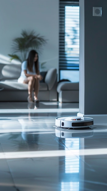 Free photo robot vacuum cleaning floor