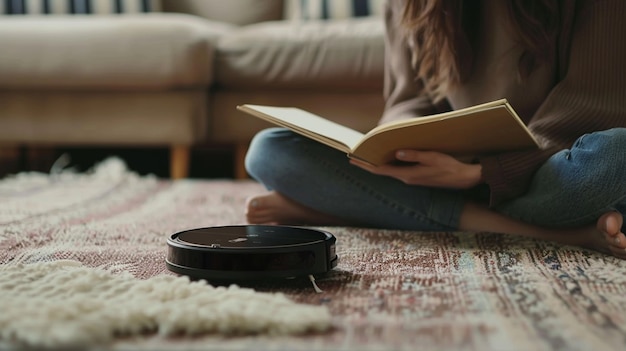 Free photo robot vacuum cleaning floor