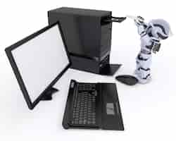 Free photo robot with a computer