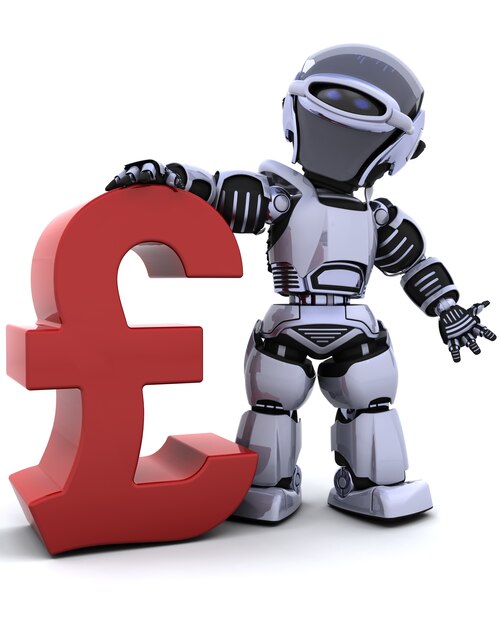 Robot with a red pound symbol