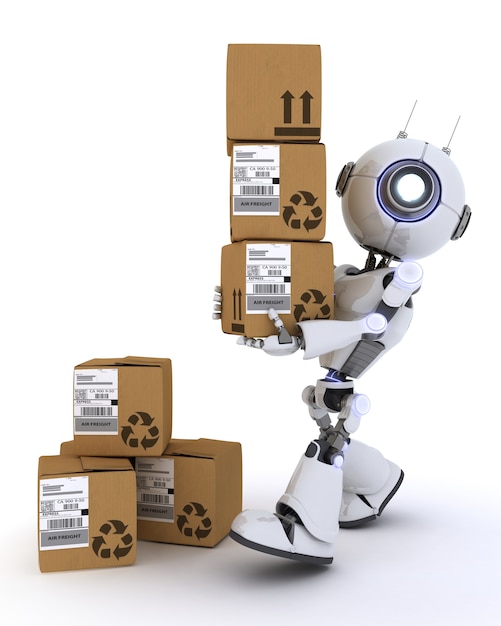 Robot with several shipping boxes