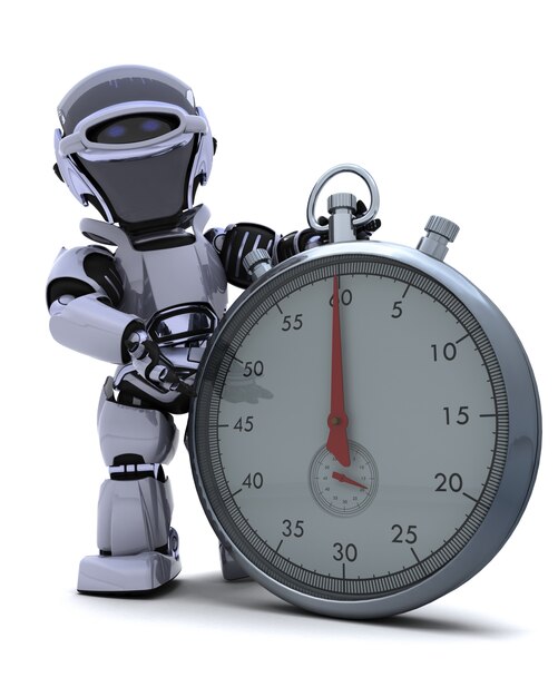 Robot with a traditional chrome stop watch