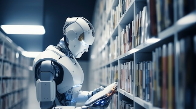 Free Photo robot working as a librarian instead of humans