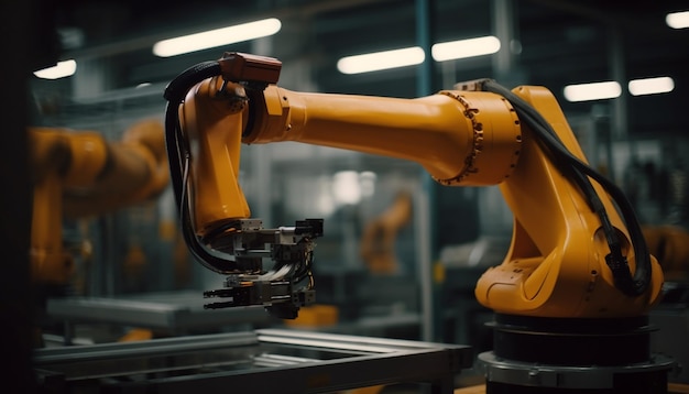 Free photo robotic arm welding metal in automated factory generated by ai